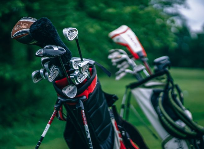golf clubs and bags