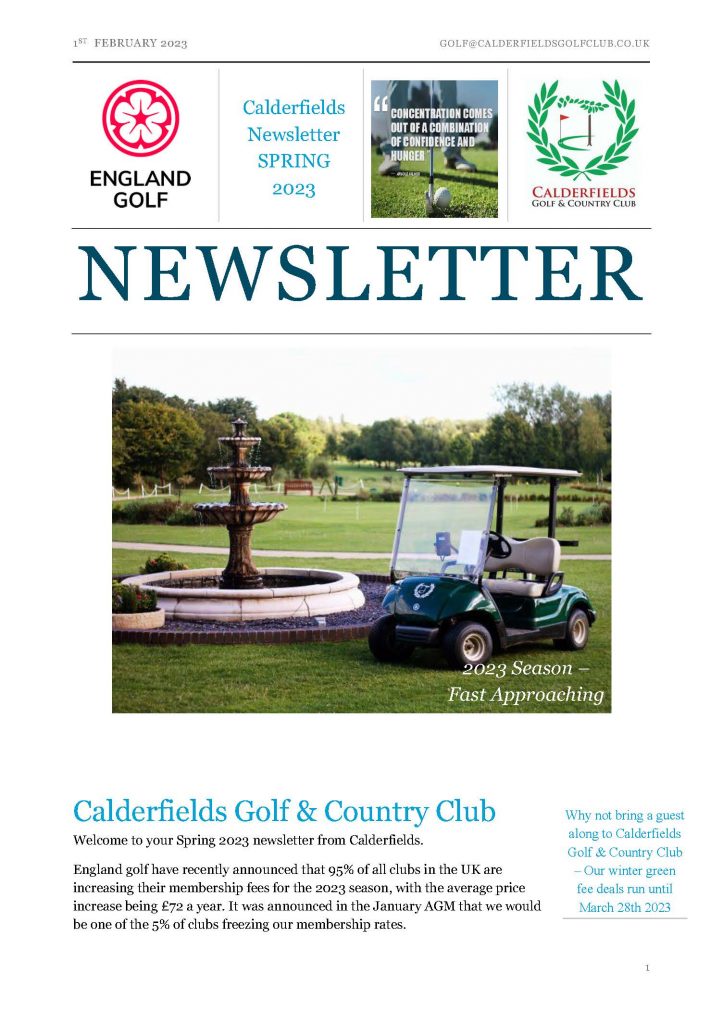 Newsletter for Spring 2023 | Calderfields Hotel Golf & Country Club