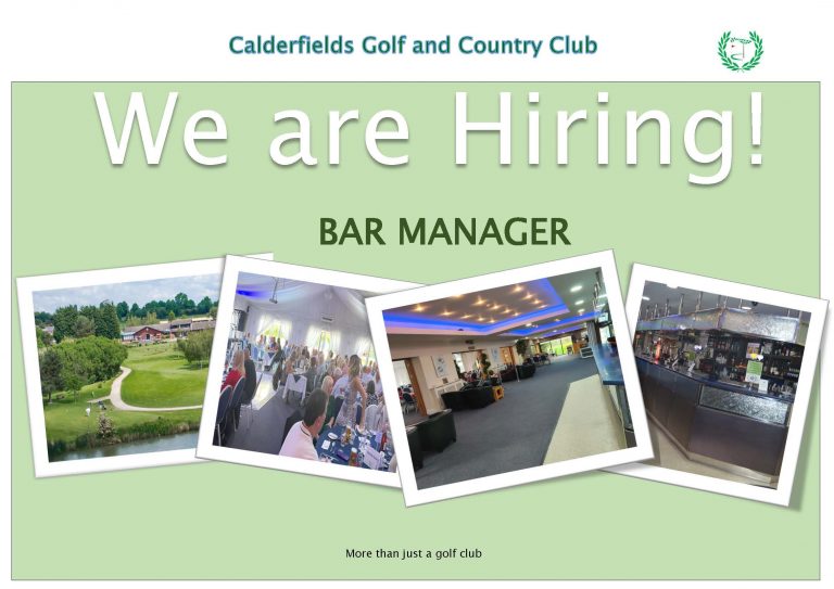 We are hiring Bar Manager Calderfields Hotel Golf & Country Club